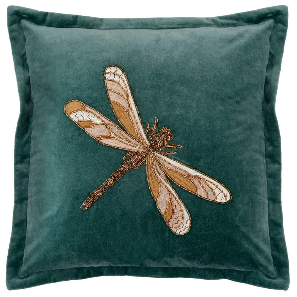 Aria Embroidered Feather Cushion Teal