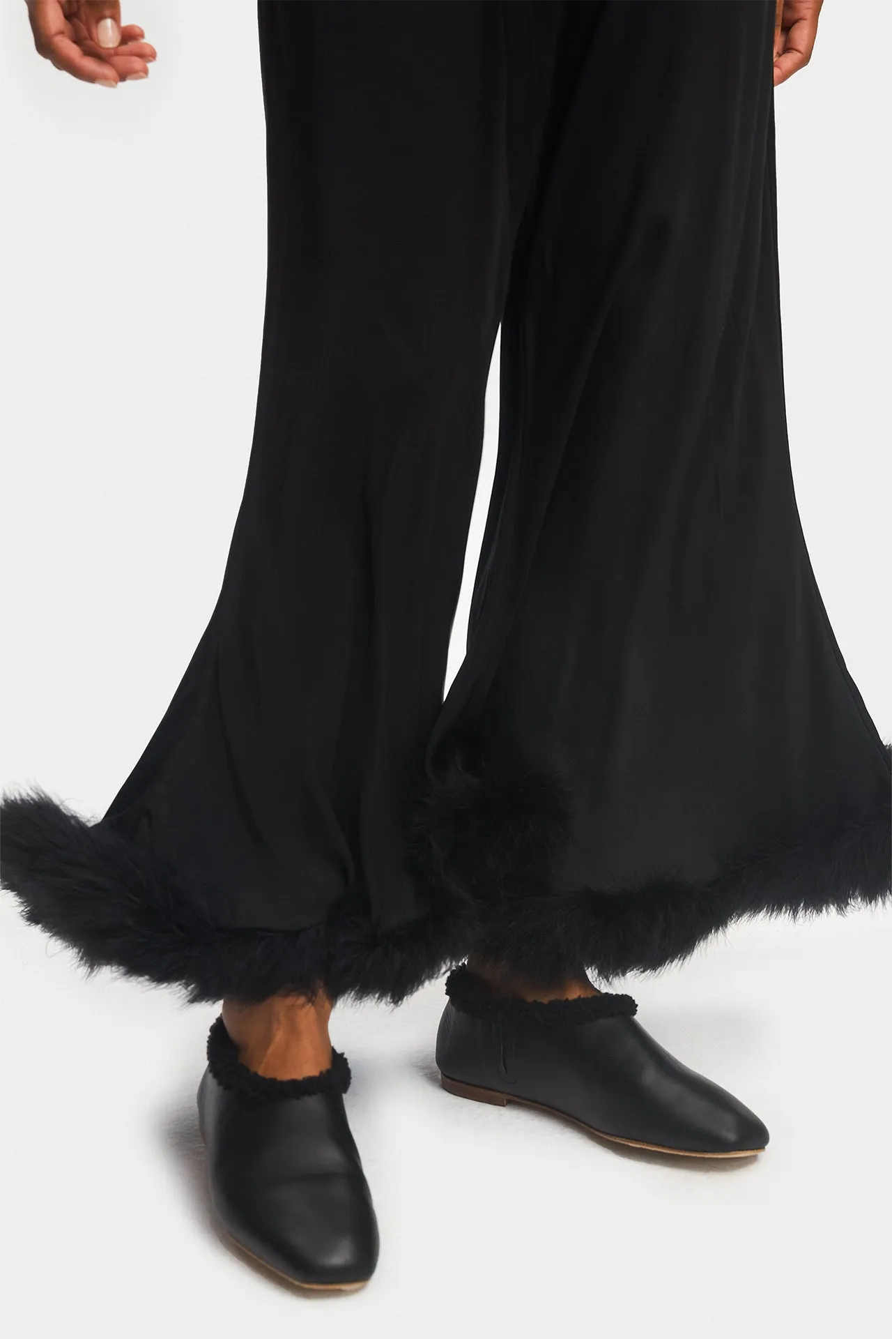 Black Boudoir Pants with Feathers
