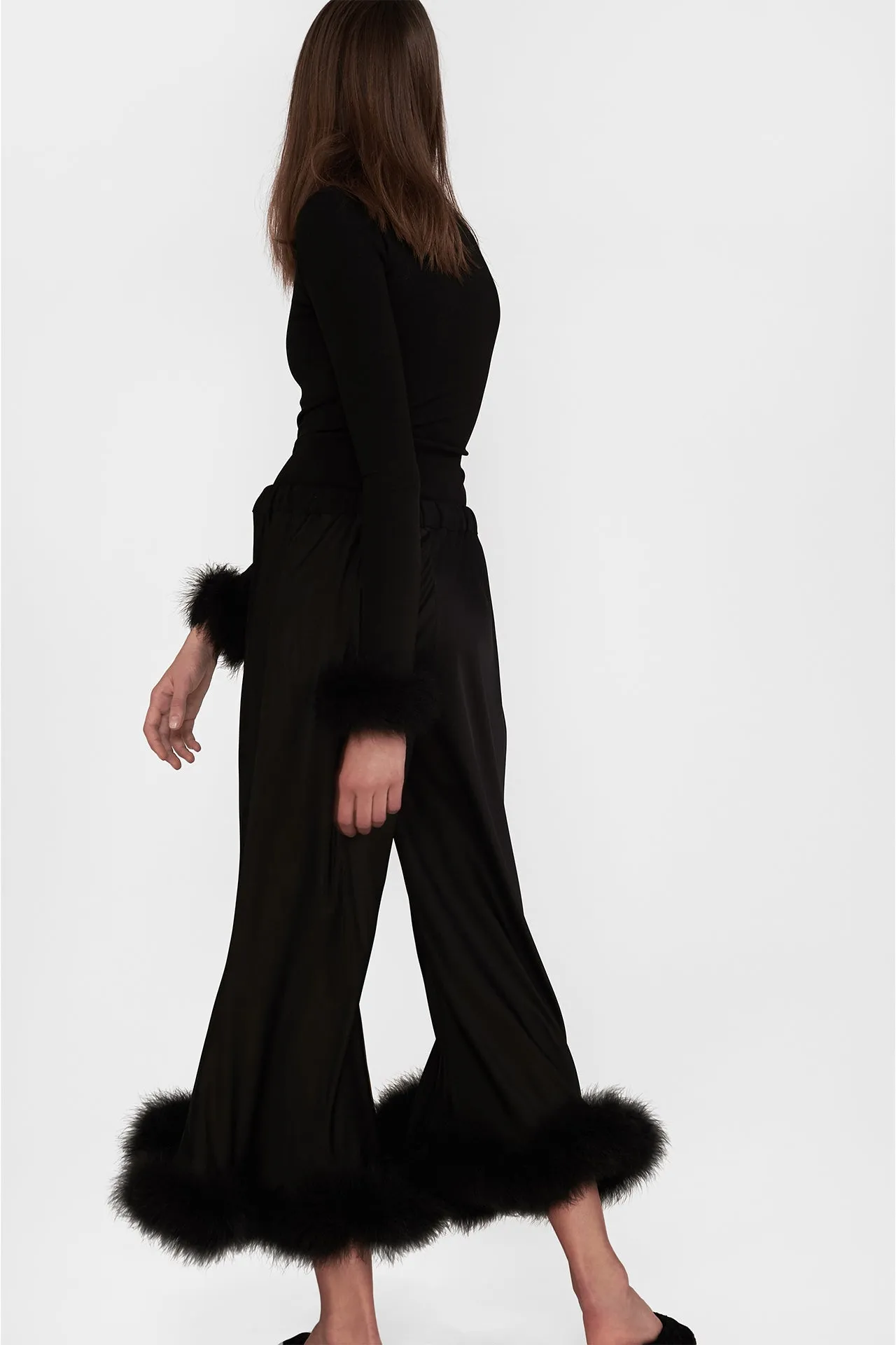 Black Boudoir Pants with Feathers