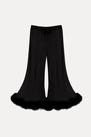 Black Boudoir Pants with Feathers