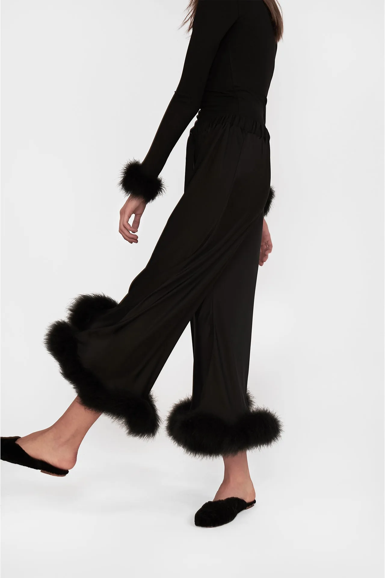 Black Boudoir Pants with Feathers