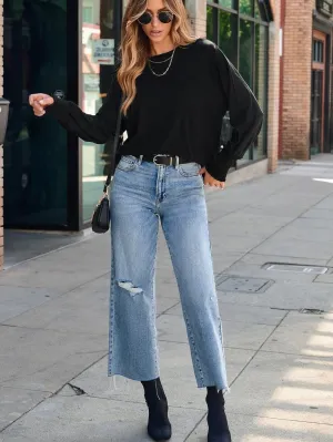 Black Long Sleeve T-Shirt with Cuffed Sleeves