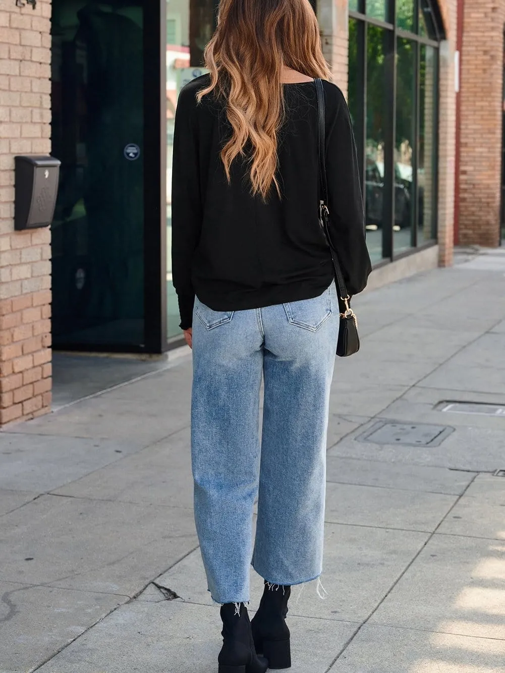 Black Long Sleeve T-Shirt with Cuffed Sleeves