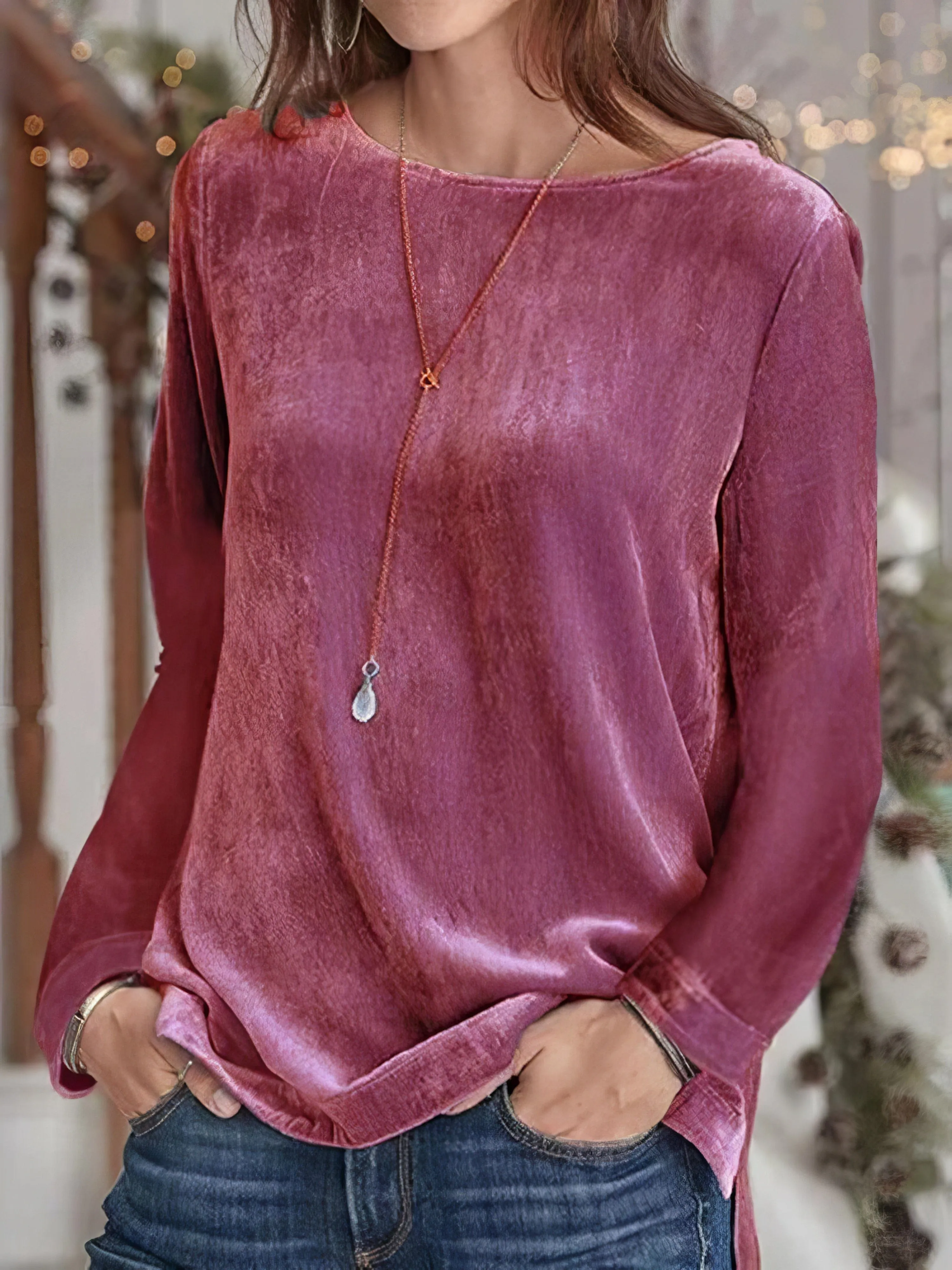 Black Long Sleeve T-Shirt with Cuffed Sleeves