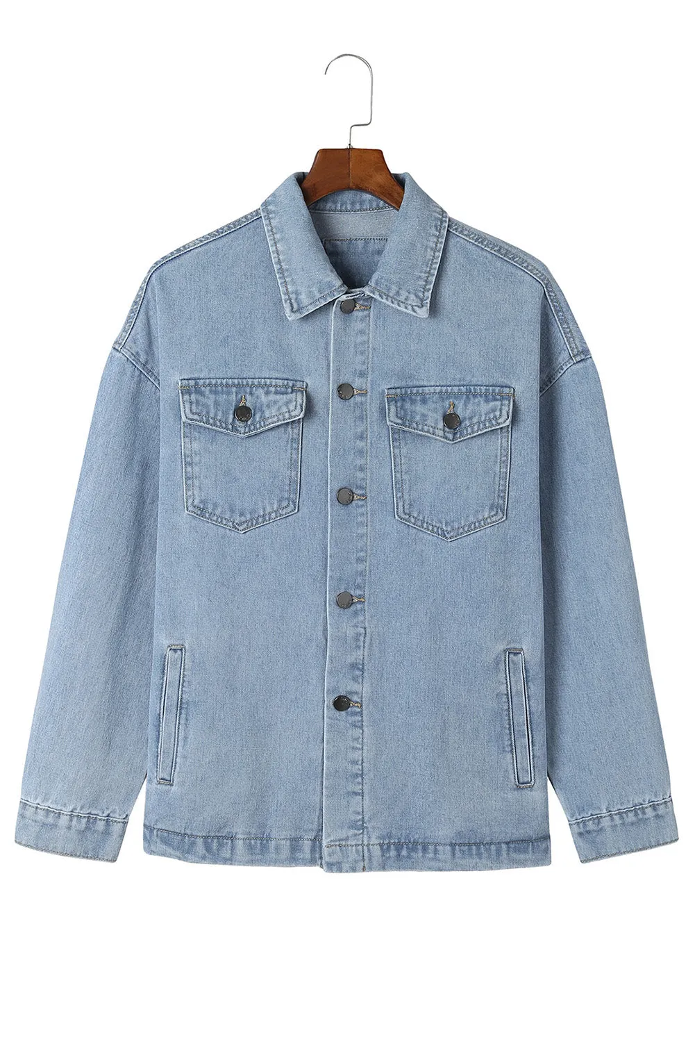 Blue Denim Jacket with Leopard Print
