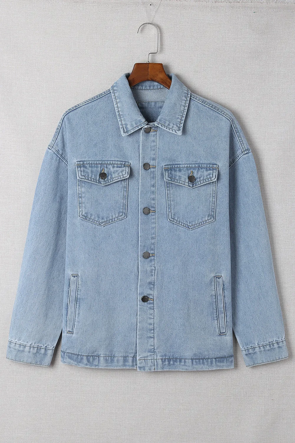 Blue Denim Jacket with Leopard Print
