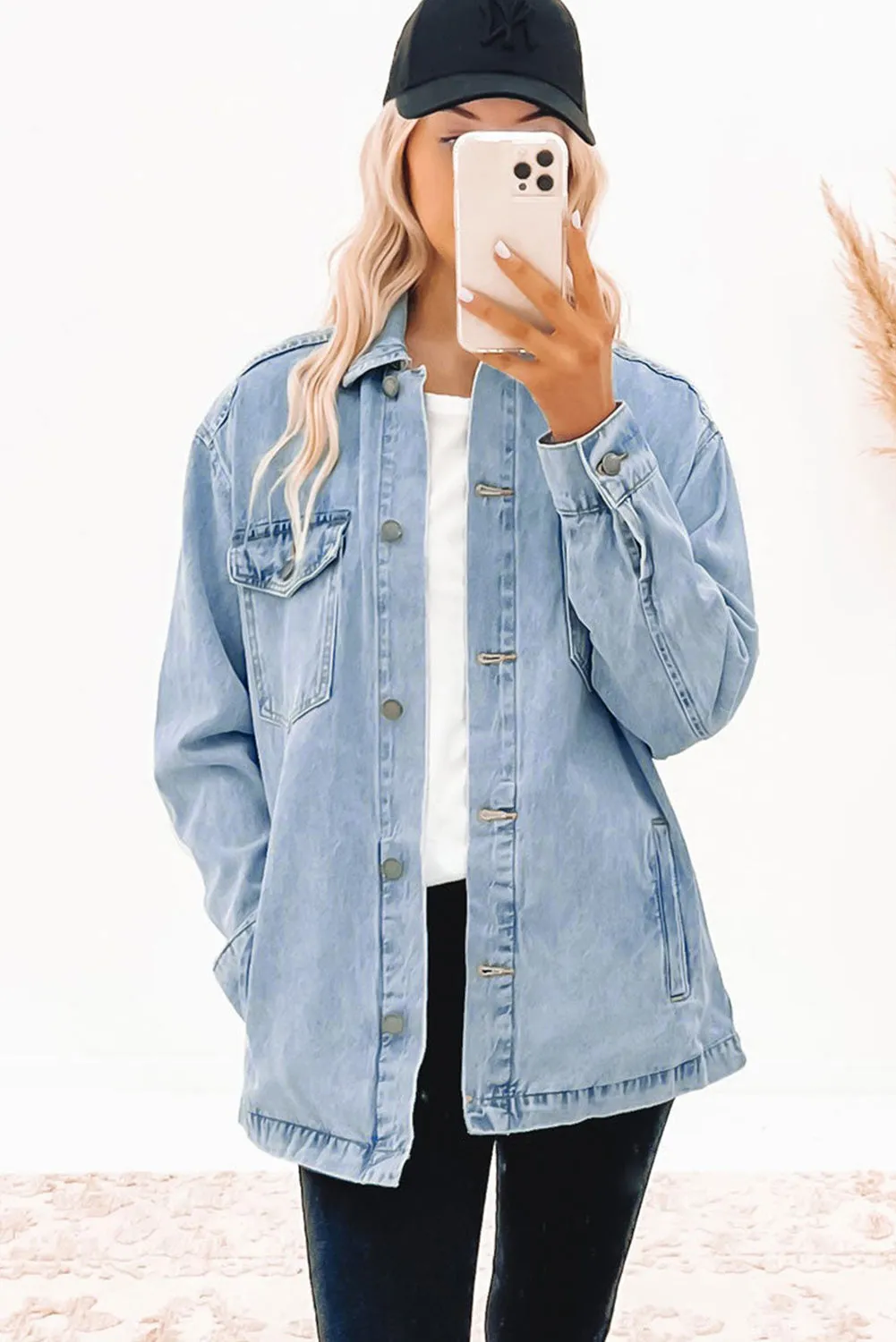 Blue Denim Jacket with Leopard Print