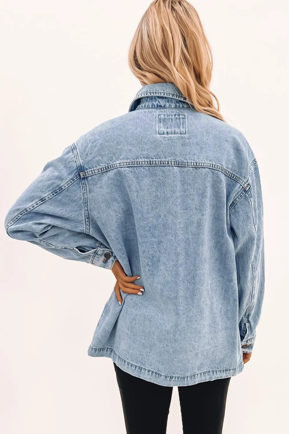 Blue Denim Jacket with Leopard Print