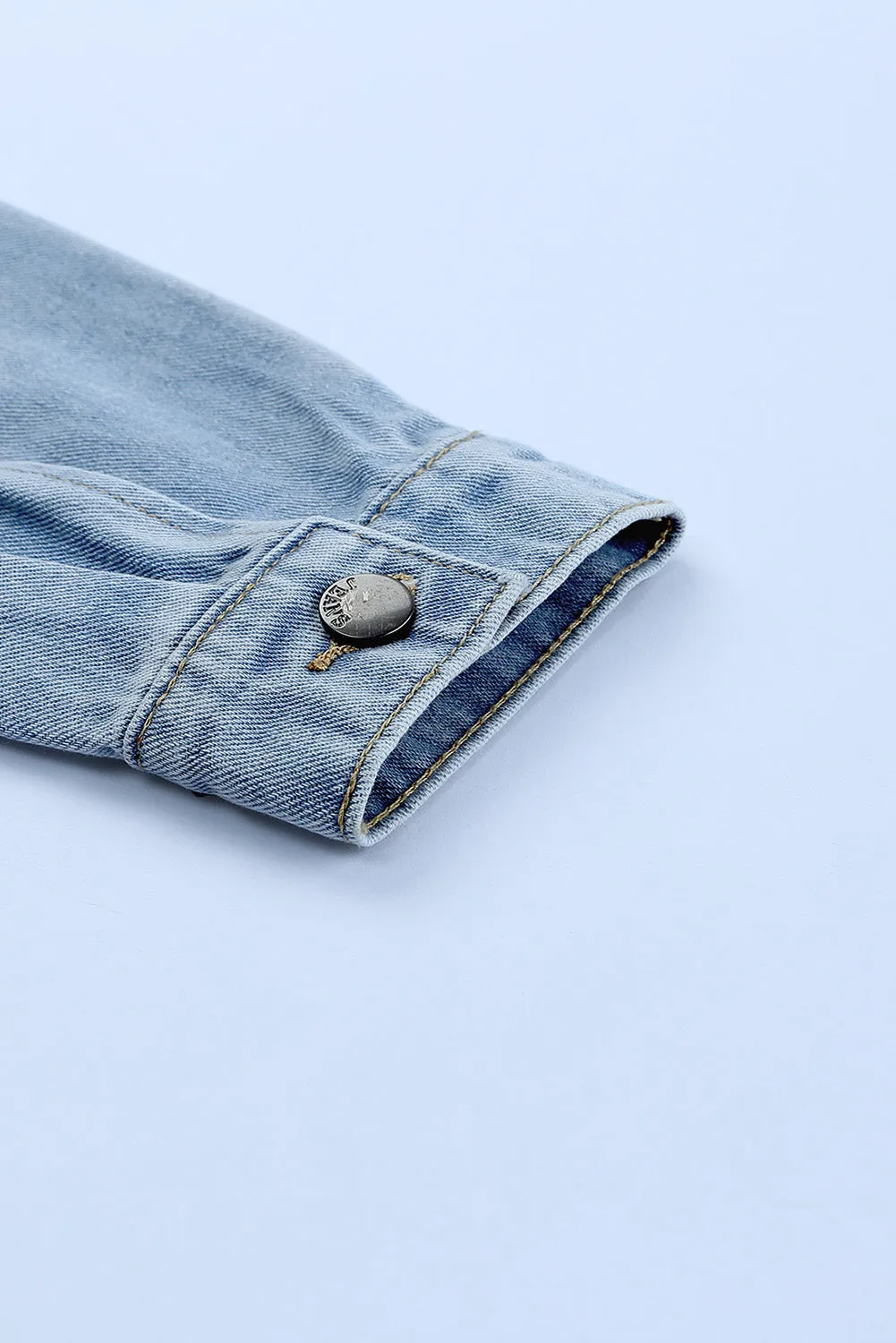 Blue Denim Jacket with Leopard Print