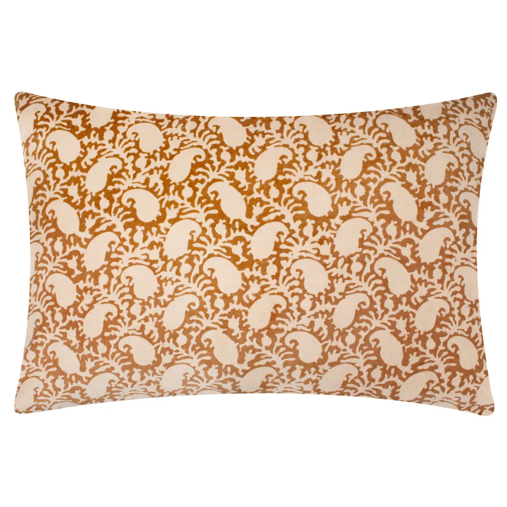 Boteh Printed Velvet Cushion Bronze/Natural