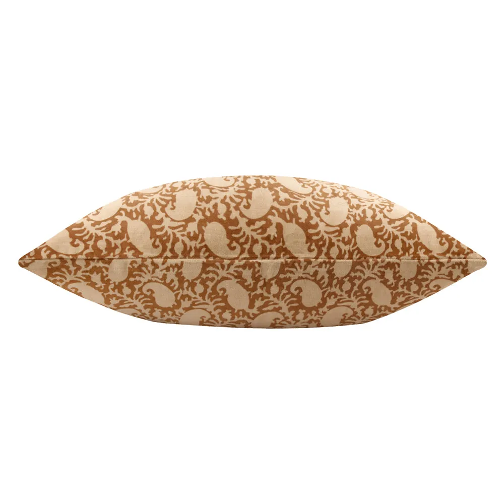 Boteh Printed Velvet Cushion Bronze/Natural