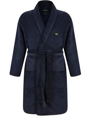Bradley Soft Fleece Dressing Gown with Tie Belt in Sky Captain Navy - Kensington Eastside