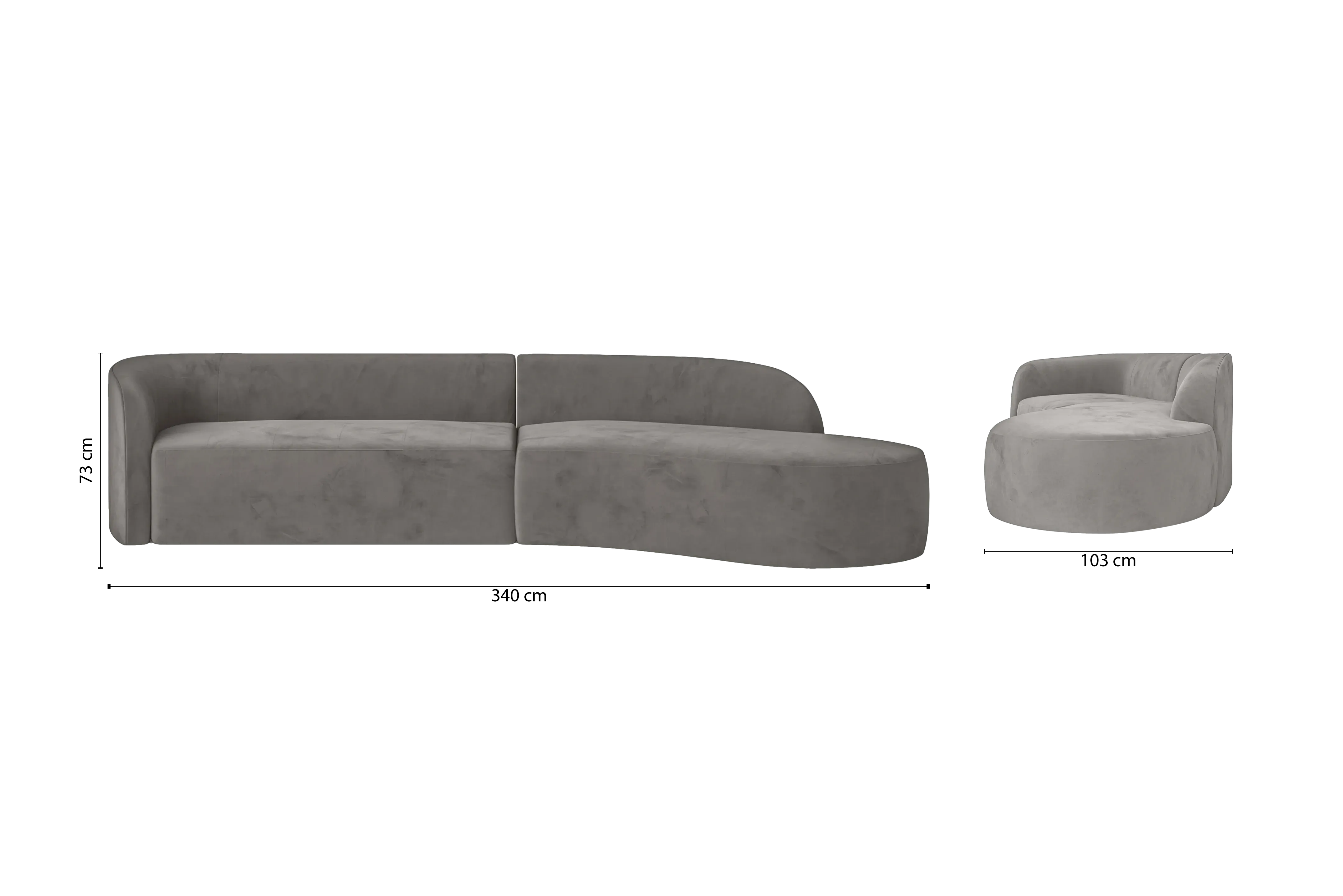 Caserta 4 Seater Right Hand Facing Chaise Lounge Corner Sofa Grey Velvet