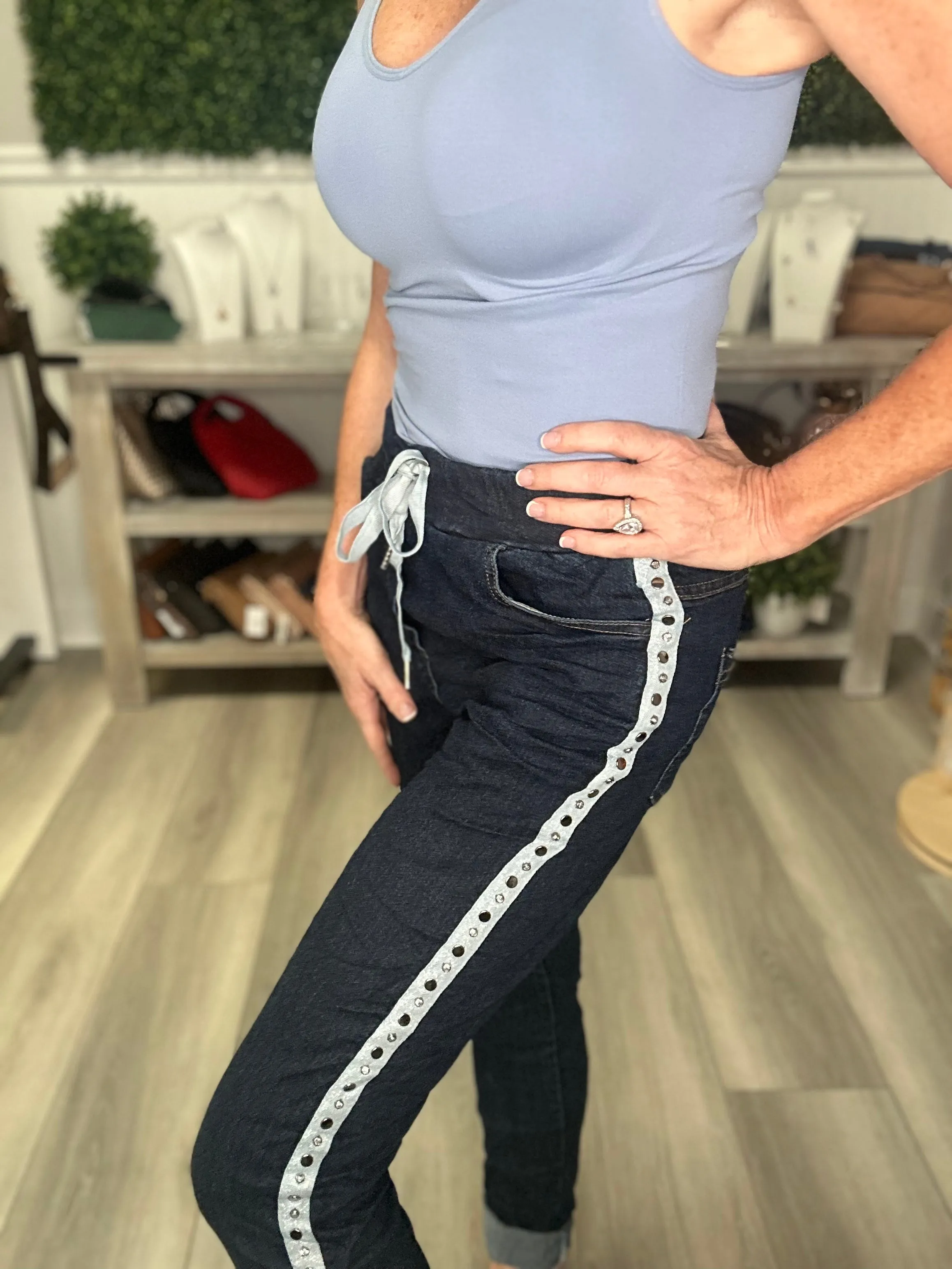 Denim Jogger with Grommet Side Detail