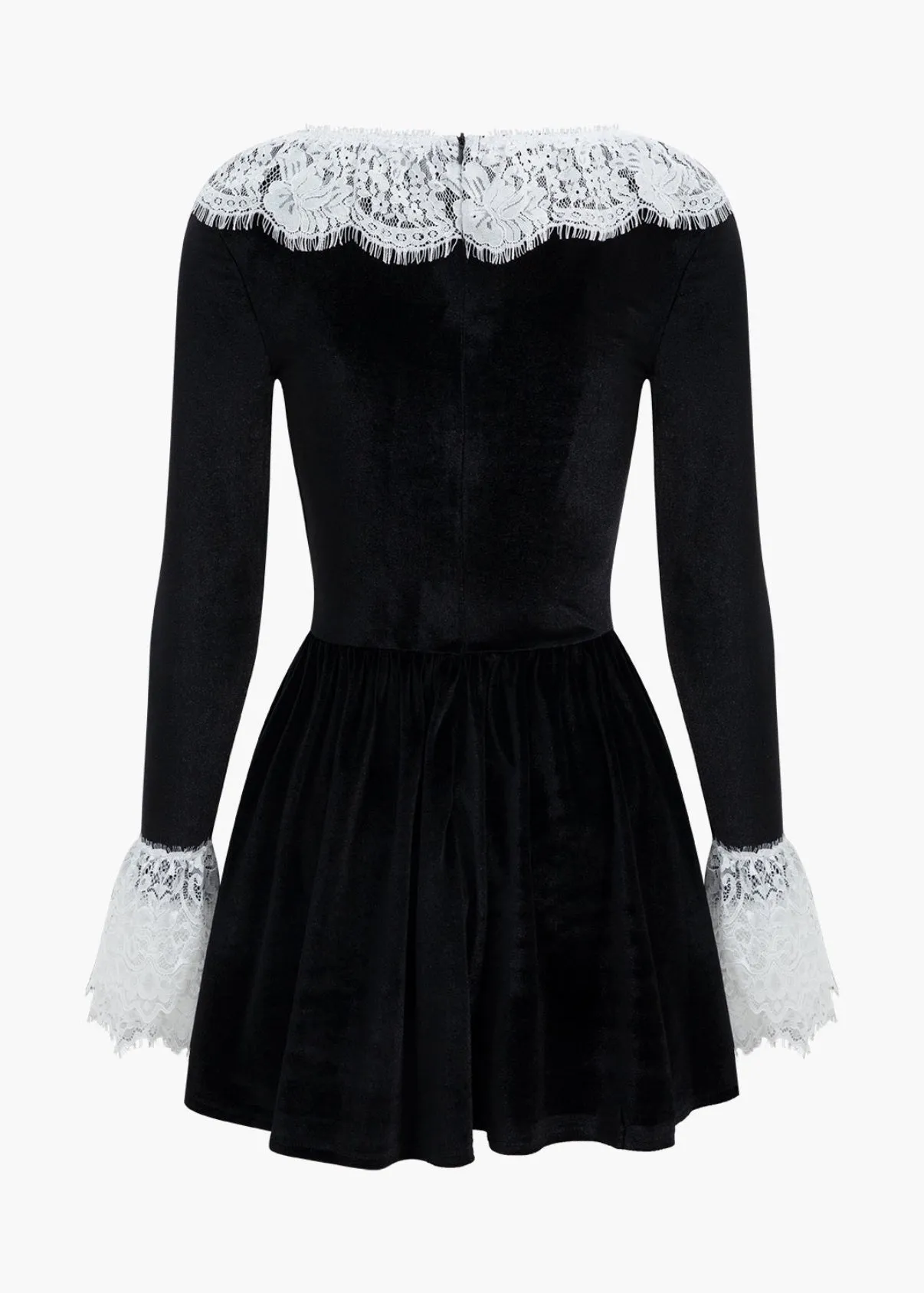 Lace Patchwork Long-Sleeved Velvet Mini Dress