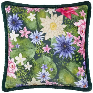 Marjoelle Flowers Printed Velvet Cushion Multicolour