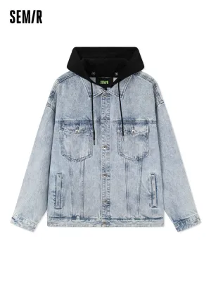 Men's Drawstring Hooded Loose Denim Jacket