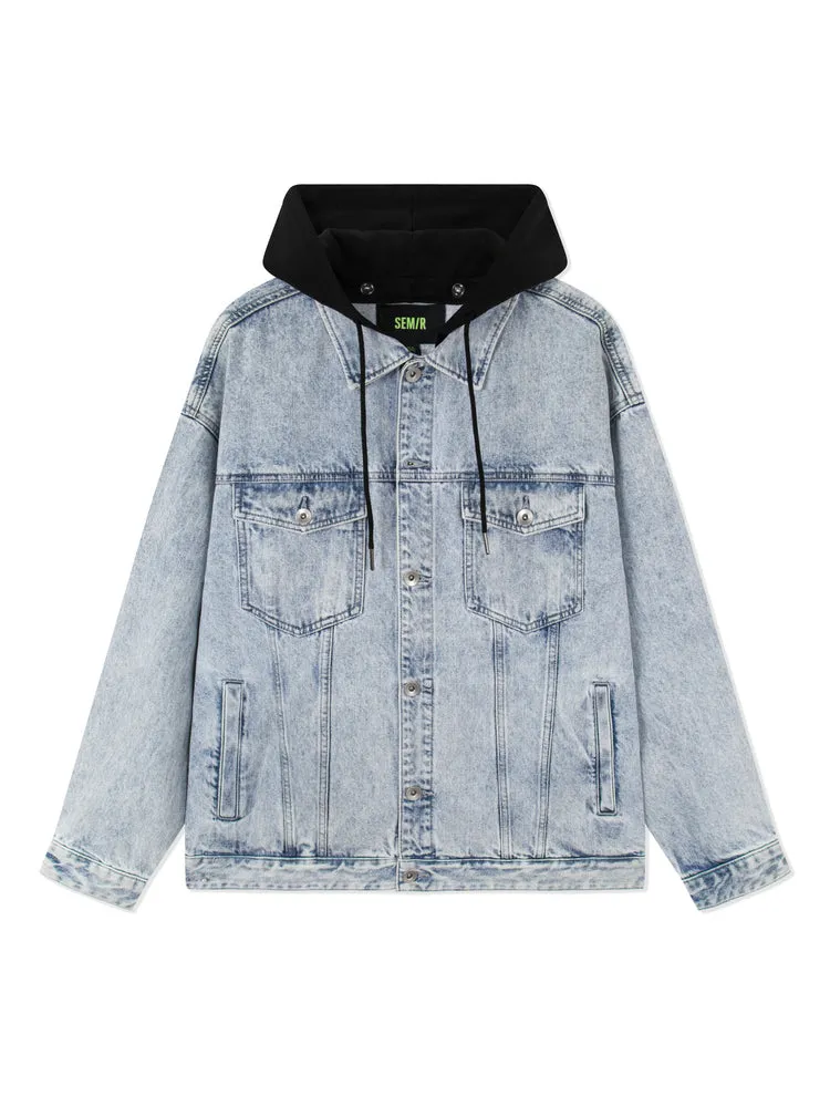 Men's Drawstring Hooded Loose Denim Jacket