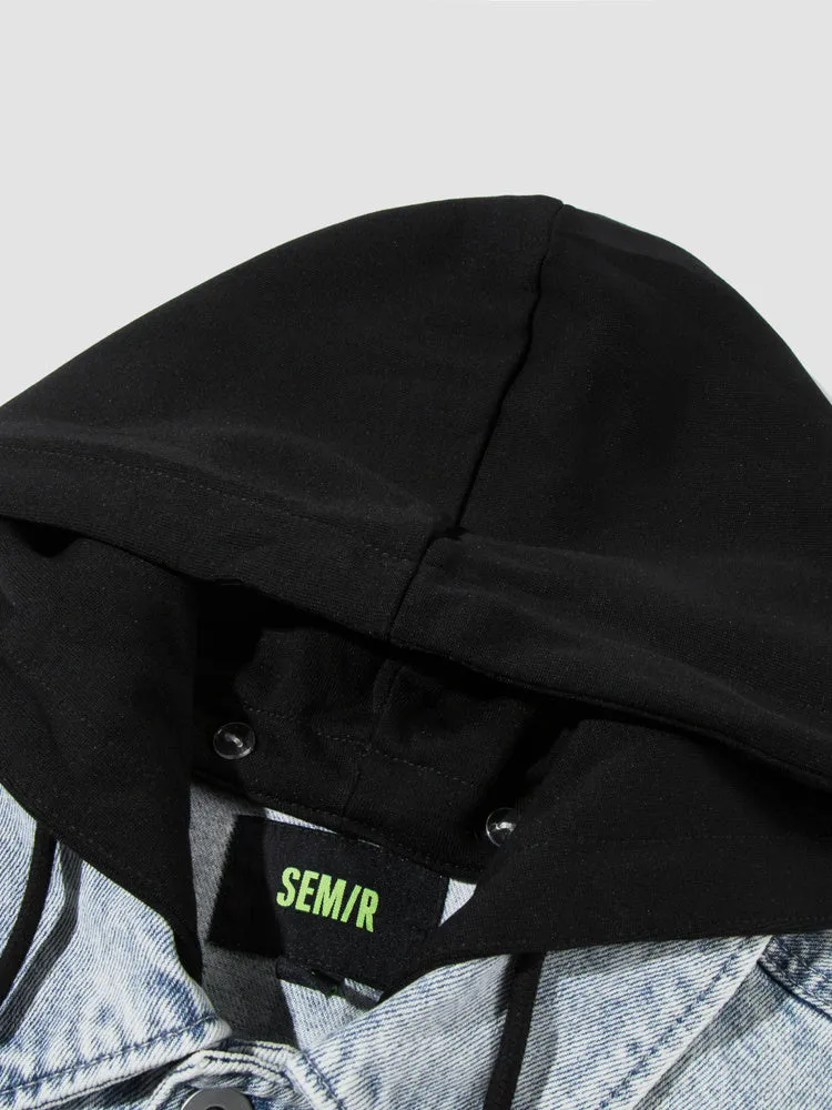 Men's Drawstring Hooded Loose Denim Jacket