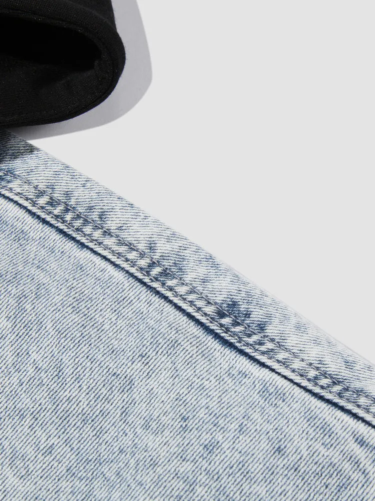 Men's Drawstring Hooded Loose Denim Jacket
