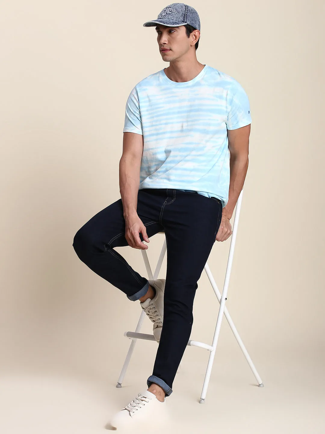 Men's Slim Fit Dark Blue Jeans With 5-Pockets Mid-Rise Stretchable Waistband & Belt Loops