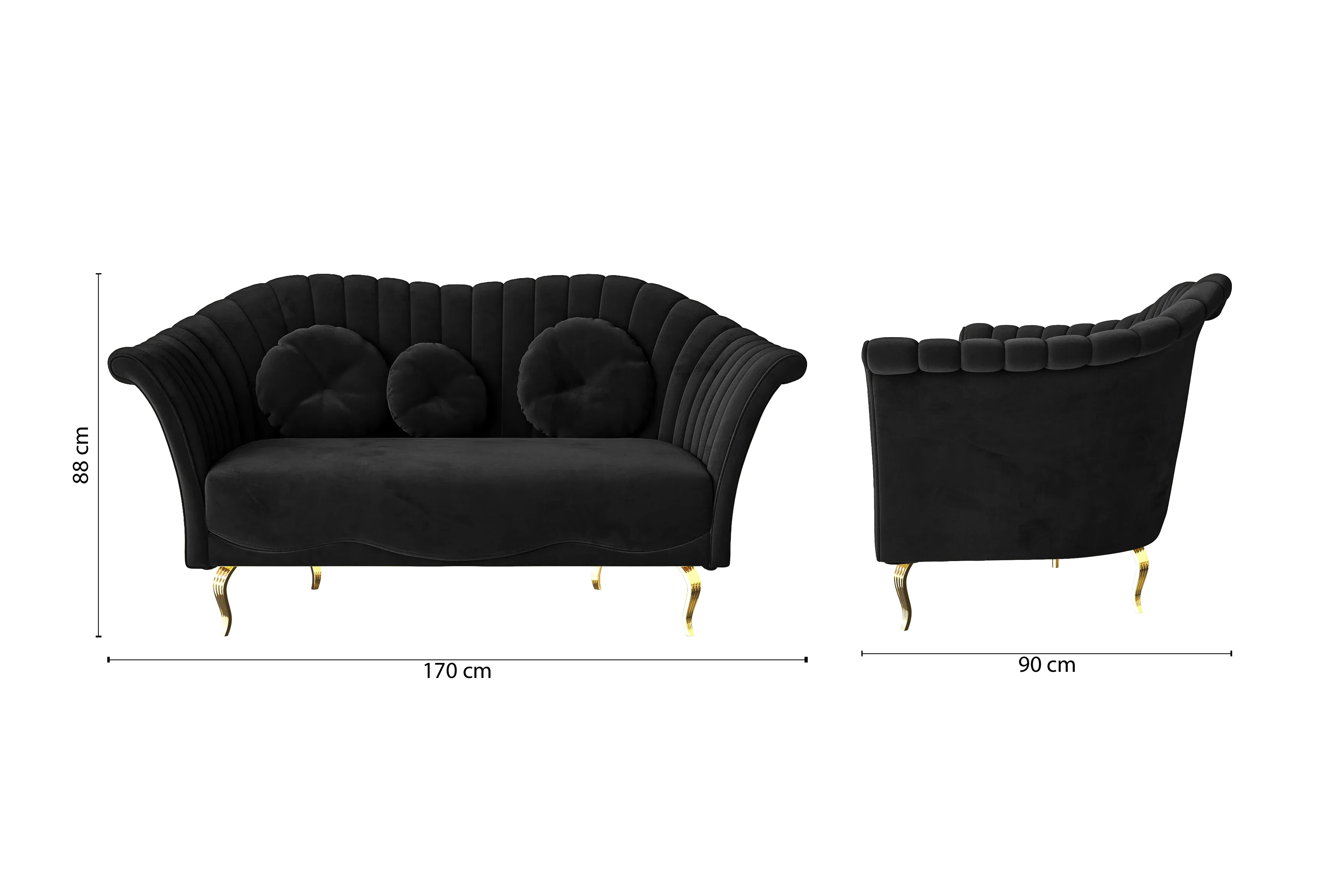 Milan 2 Seater Sofa Black Velvet