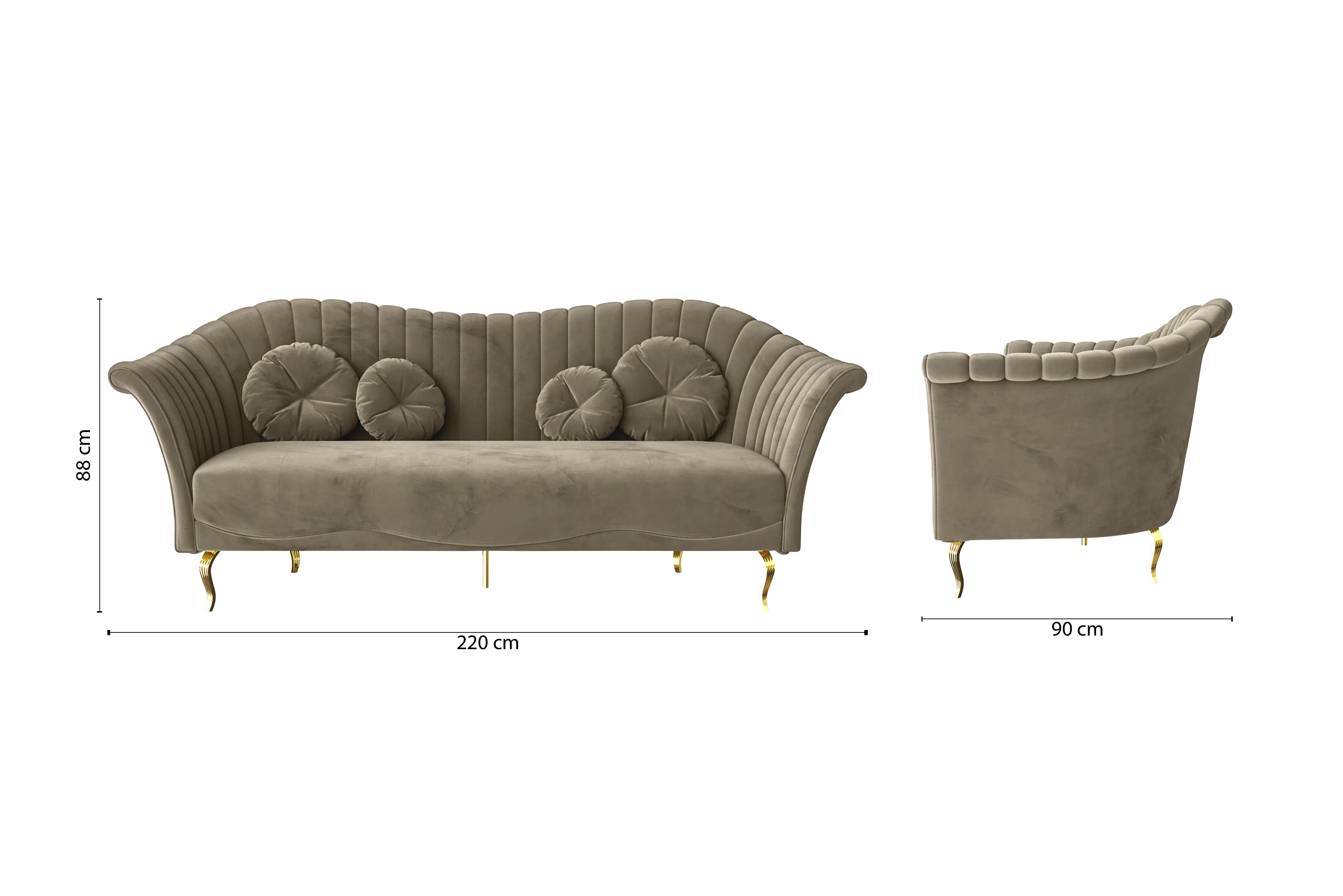 Milan 3 Seater Sofa Sand Velvet