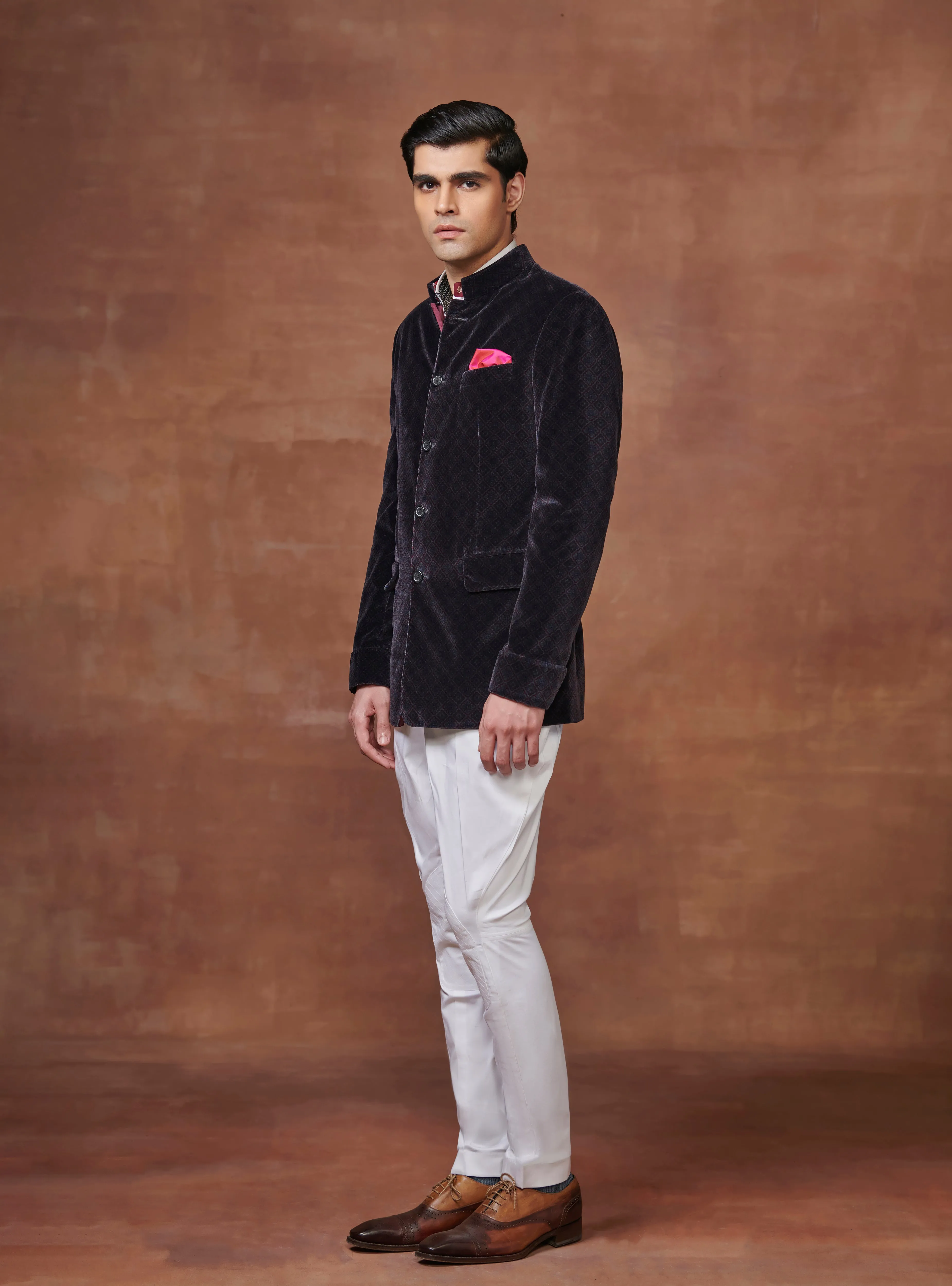 OPULENT ELEGANCE BESPOKE BLACK VELVET BANDHGALA JACKET