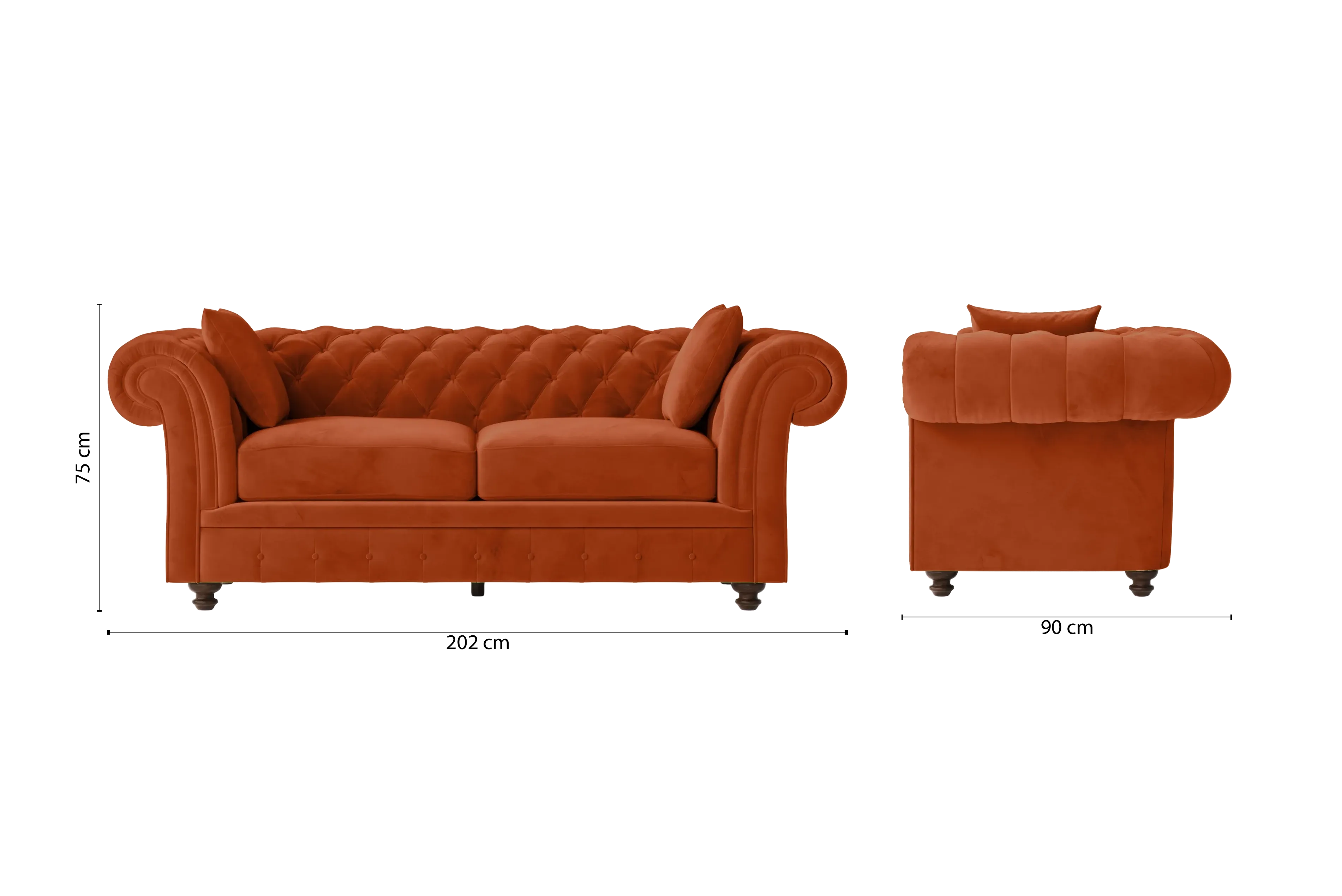 Pesaro 3 Seater Sofa Orange Velvet