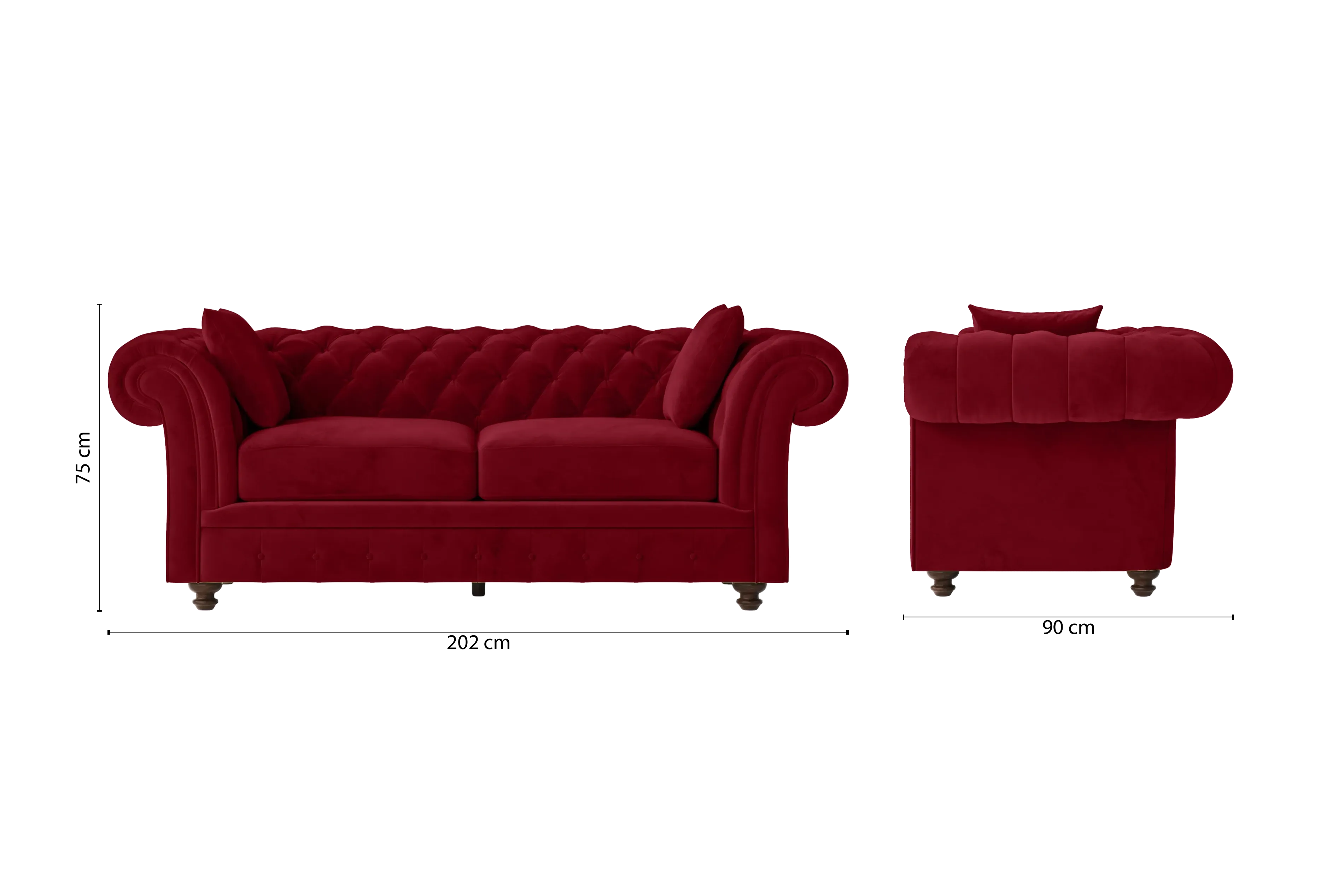 Pesaro 3 Seater Sofa Red Velvet
