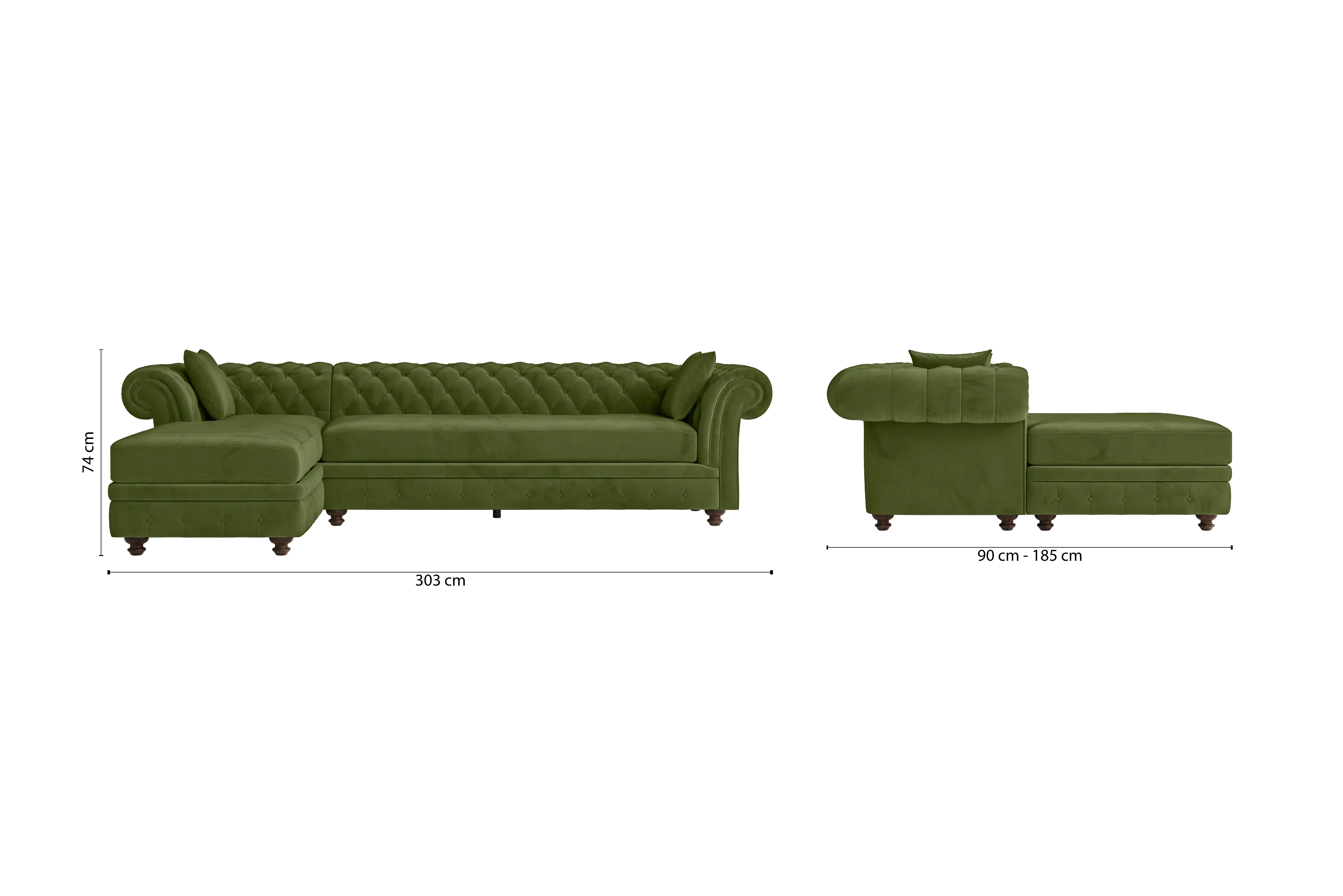 Pesaro 4 Seater Left Hand Facing Chaise Lounge Corner Sofa Lime Velvet