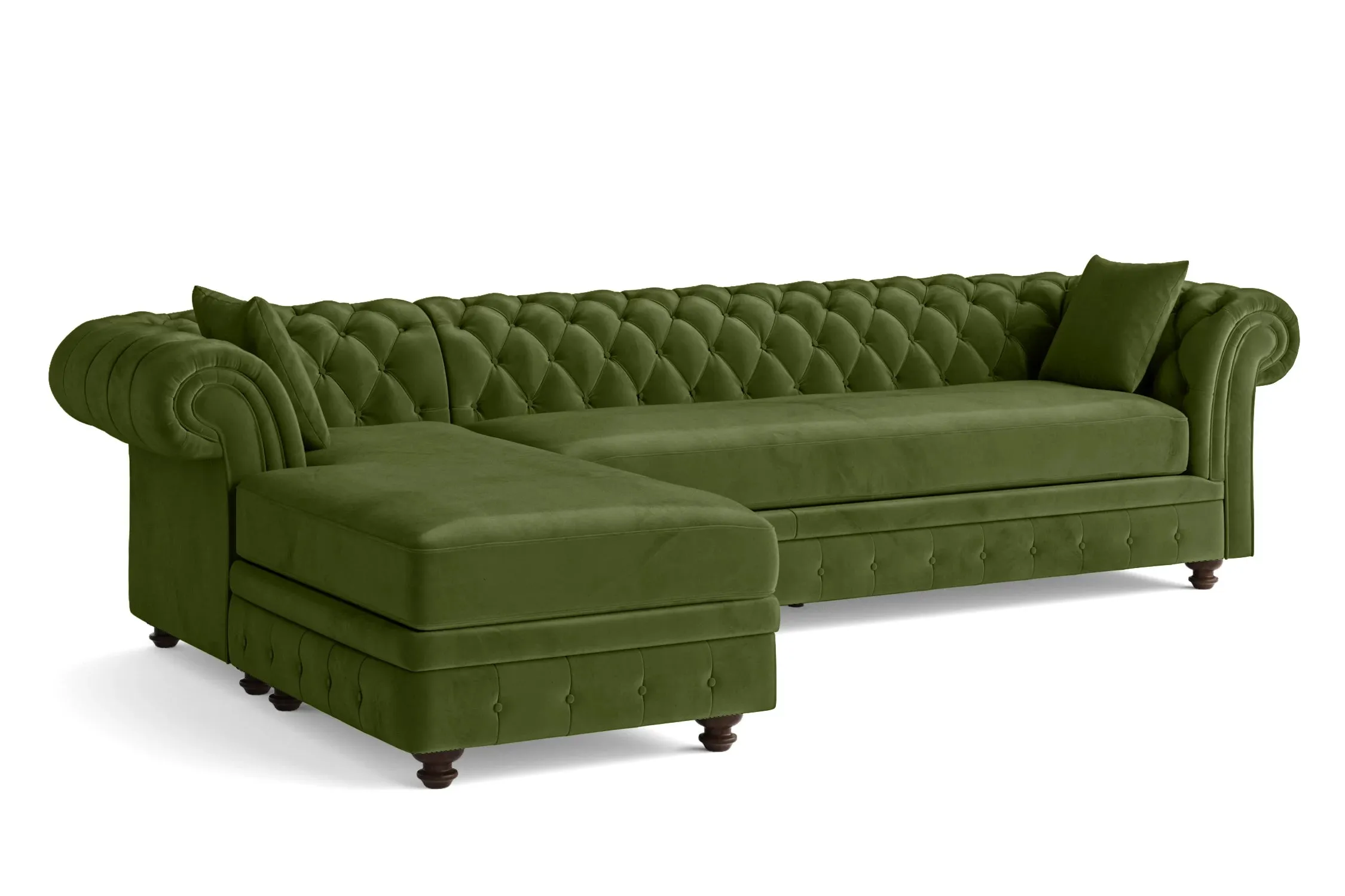 Pesaro 4 Seater Left Hand Facing Chaise Lounge Corner Sofa Lime Velvet