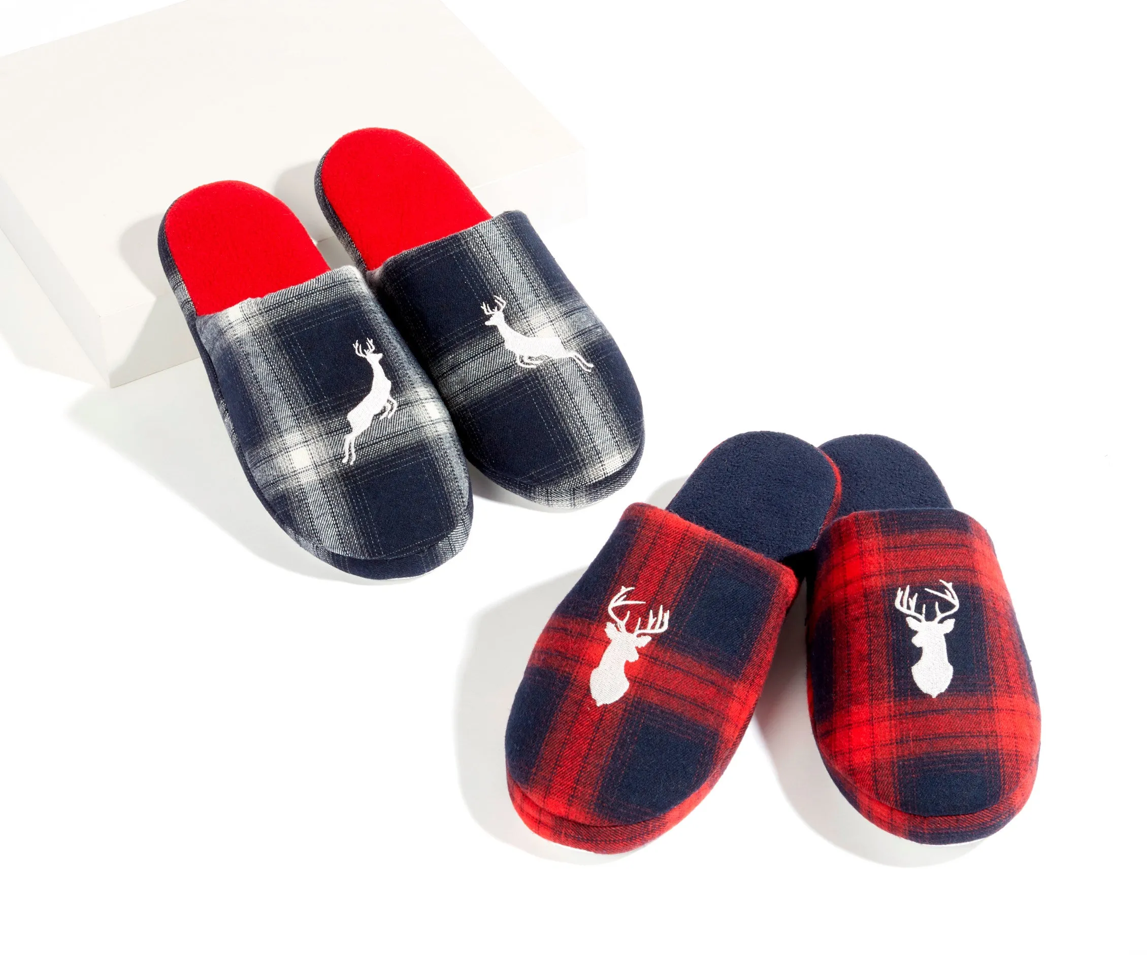 PLAID MEN'S REINDEER SLIPPERS