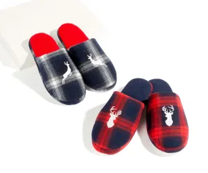 PLAID MEN'S REINDEER SLIPPERS