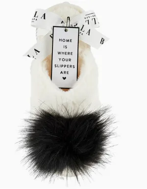Plush Slippers-Ivory   Black