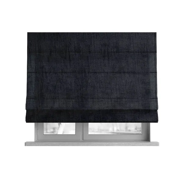 Rio Soft Textured Velvet Upholstery Fabrics In Black Colour - Roman Blinds