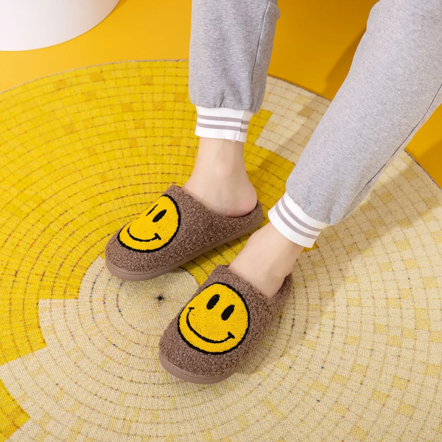 Smiley Face Slippers - Brown