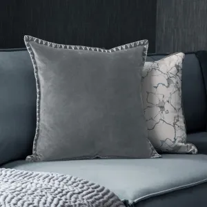 Stitch Embroidered Feather Cushion Steel