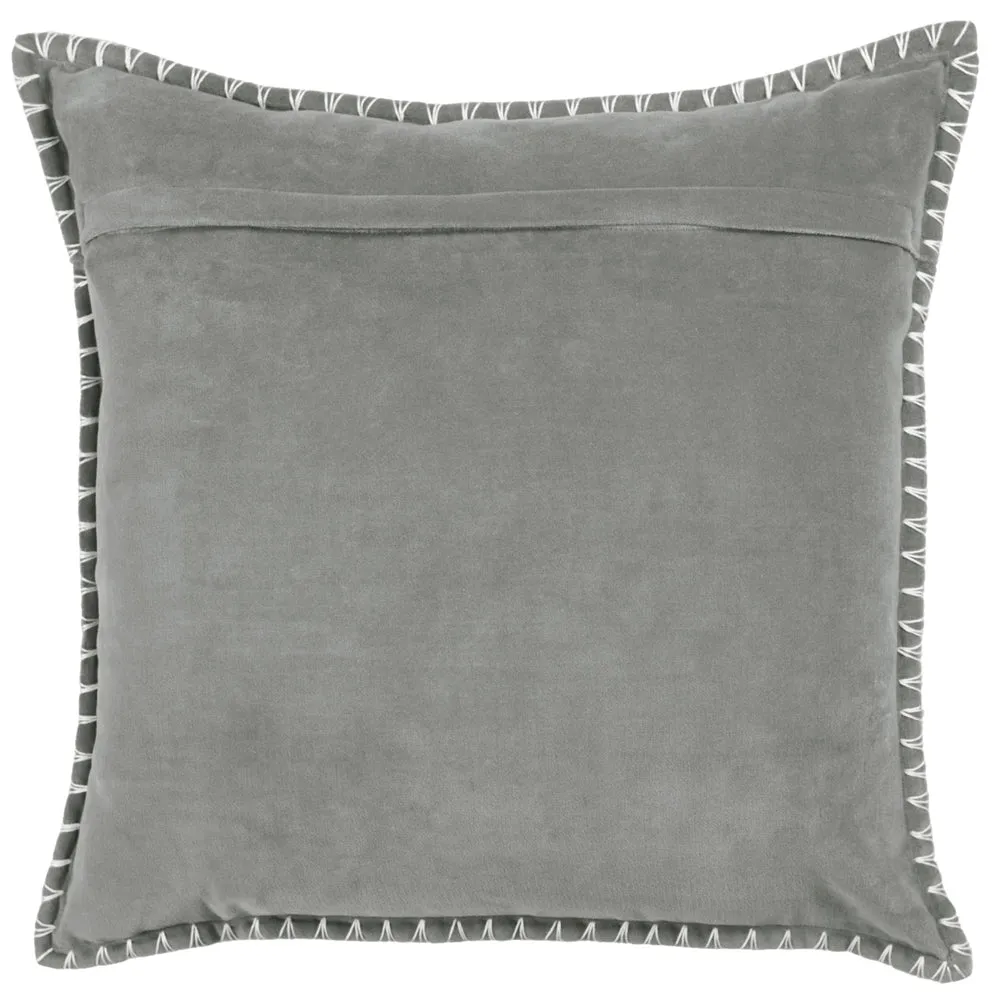 Stitch Embroidered Feather Cushion Steel