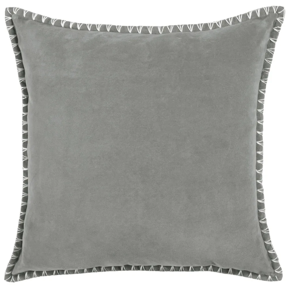 Stitch Embroidered Feather Cushion Steel