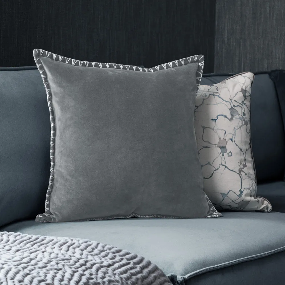 Stitch Embroidered Feather Cushion Steel