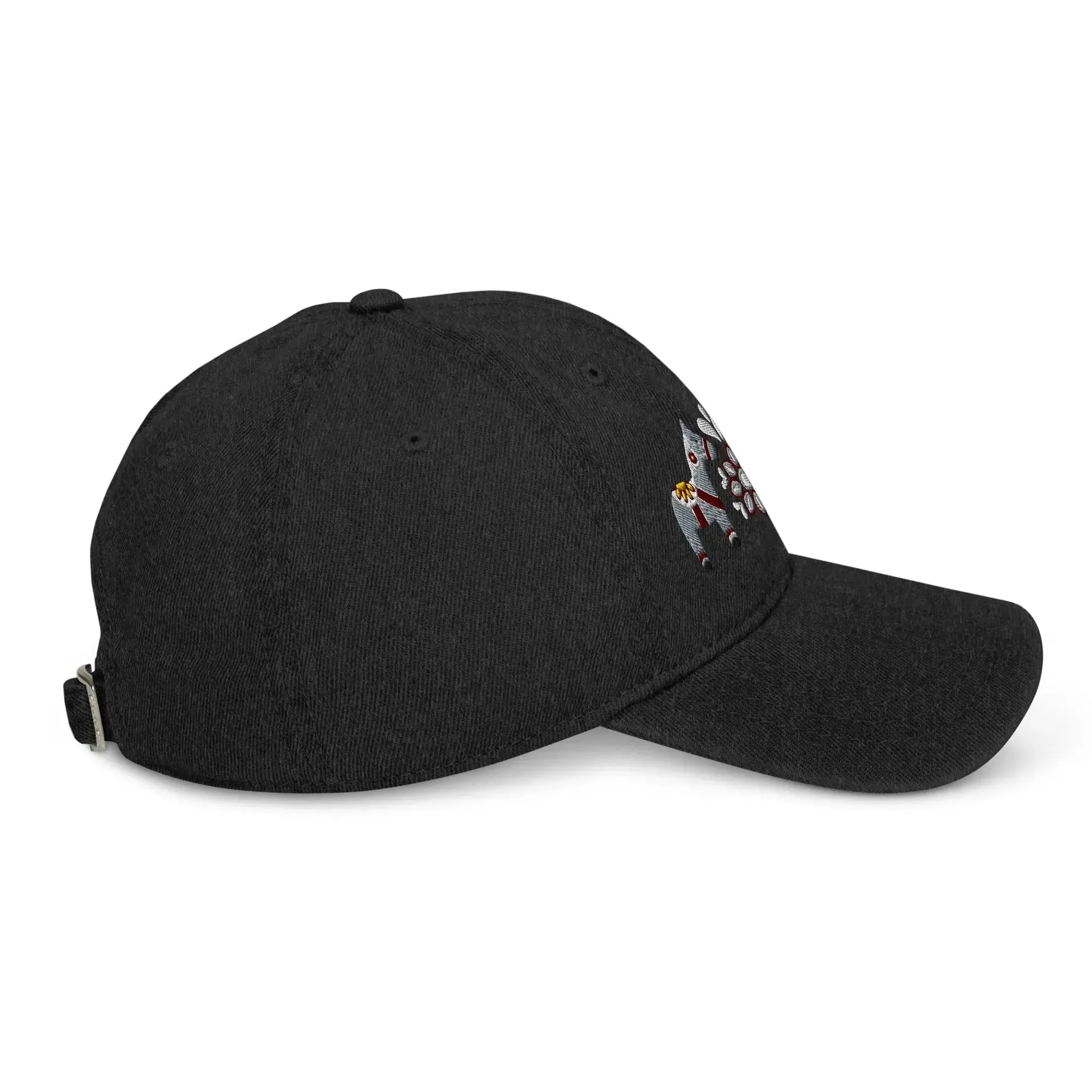 Swedish Dala Horse Embroidered Denim Dad Hat - Gray