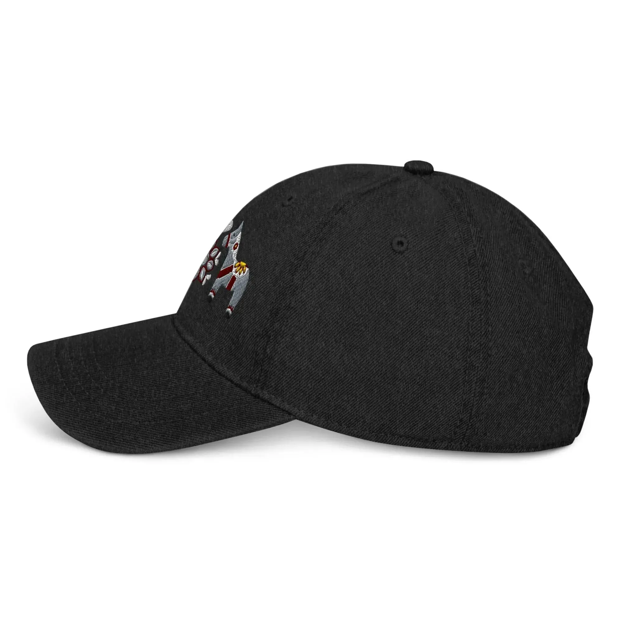 Swedish Dala Horse Embroidered Denim Dad Hat - Gray