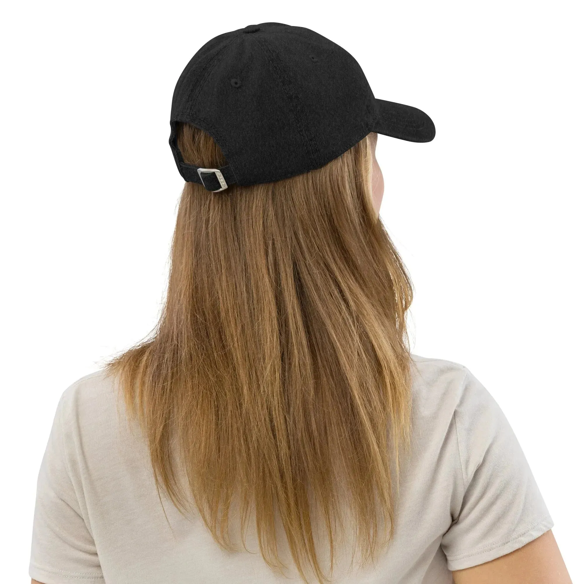 Swedish Dala Horse Embroidered Denim Dad Hat - Gray