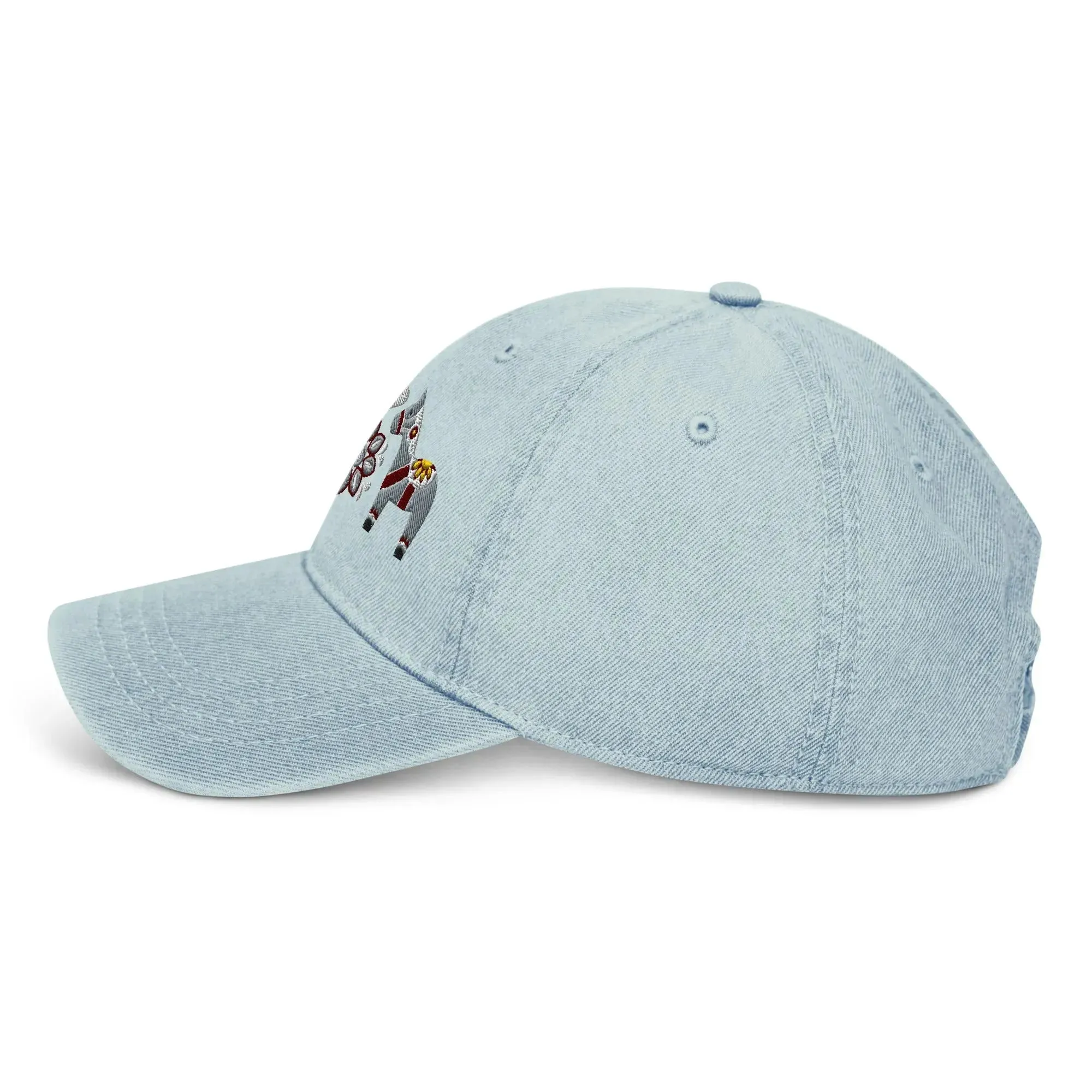 Swedish Dala Horse Embroidered Denim Dad Hat - Gray