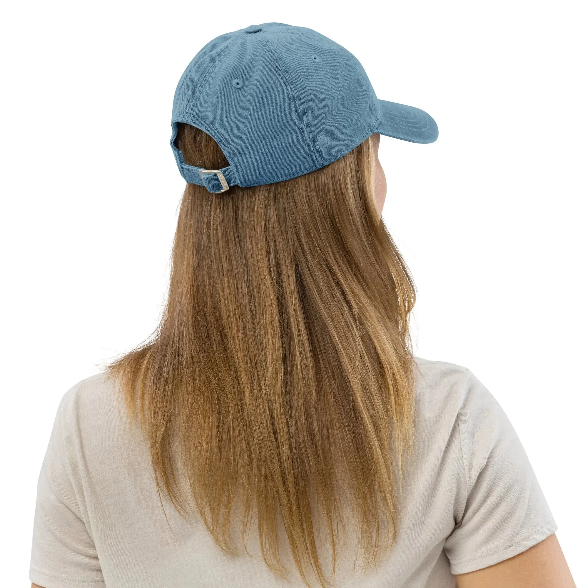 Swedish Dala Horse Embroidered Denim Dad Hat - Gray