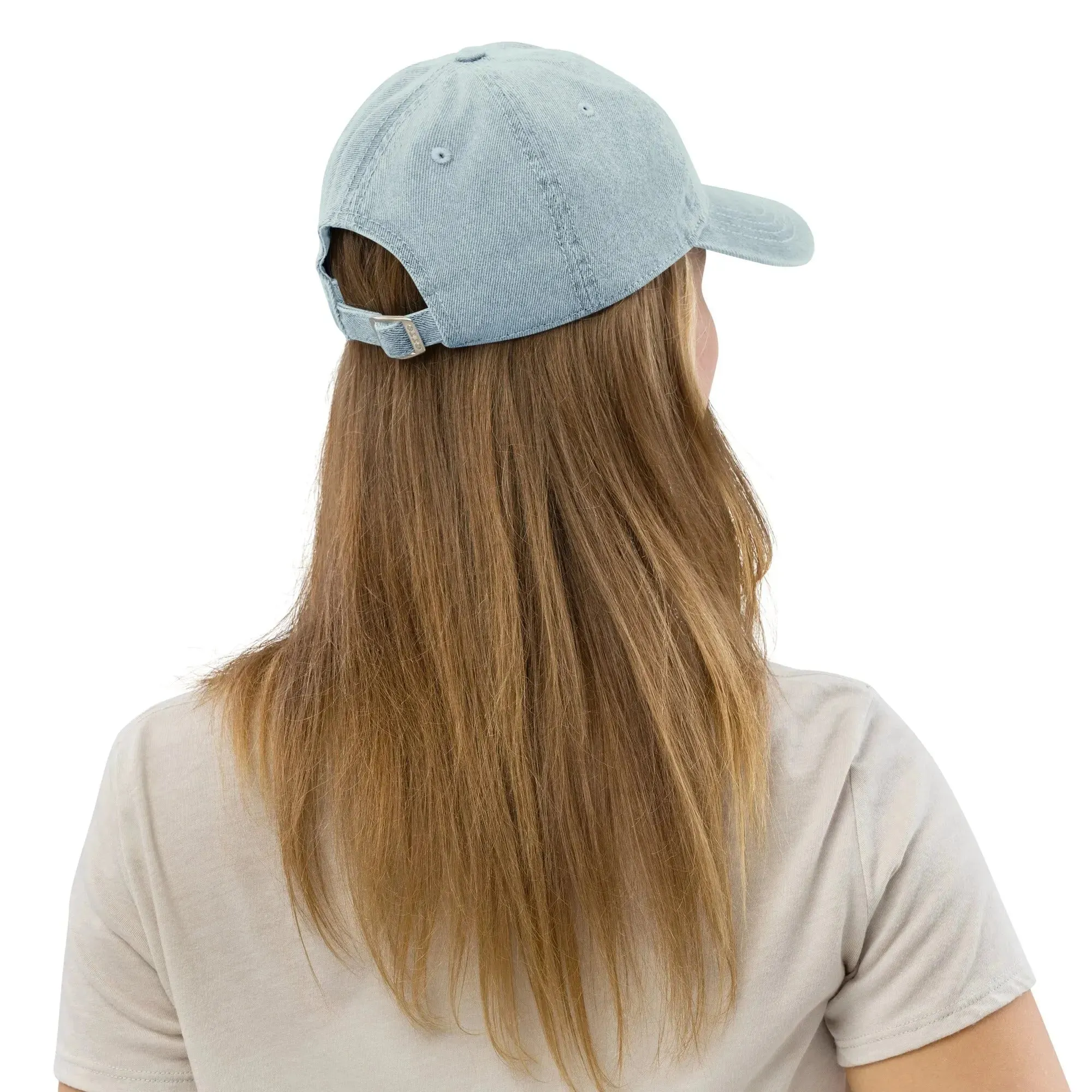 Swedish Dala Horse Embroidered Denim Dad Hat - Gray