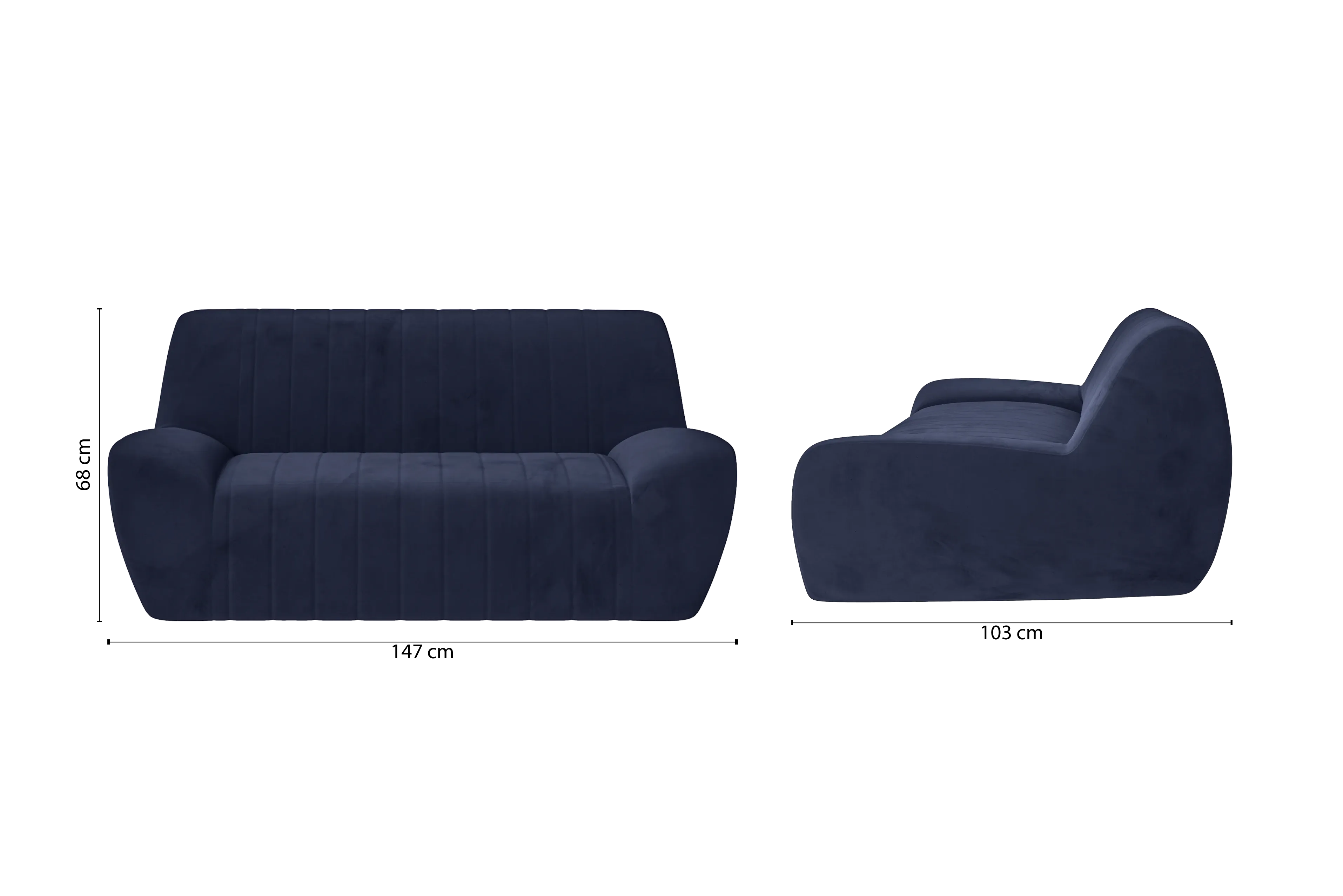 Trapani 2 Seater Sofa Dark Blue Velvet