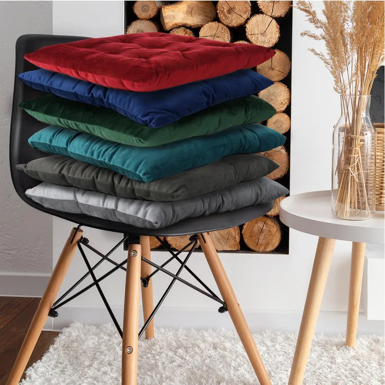 Velvet Slip Free Tufted  Chair Cushion Mustard 40x40cm