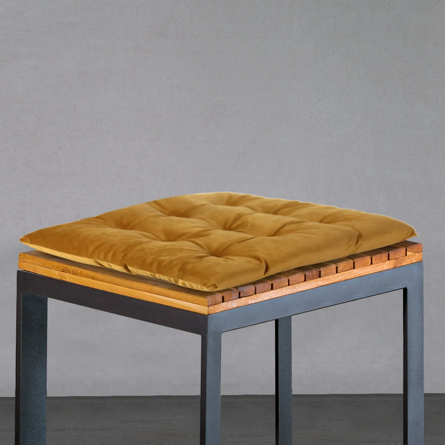 Velvet Slip Free Tufted  Chair Cushion Mustard 40x40cm